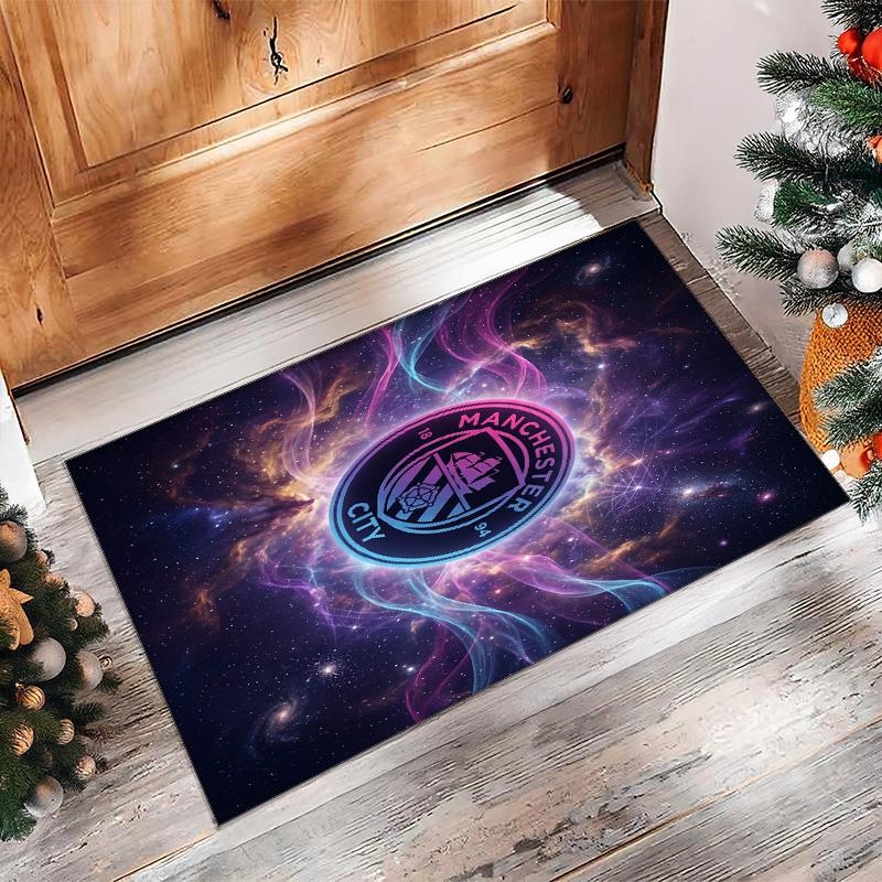 Manchester City Printed Flannel Area Rug Non Slip Soft Polyester Floor Carpet Indoor Decor Mat for Bedroom Living Room Sofa