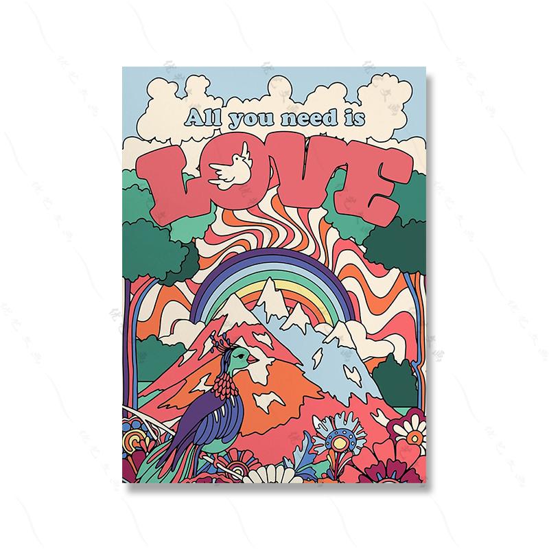 Pictură pe pânză cu imprimeu floral vintage din anii 70, stil hippie, stil nordic, model floral, pictură murală, living, dormitor, decor pentru casă