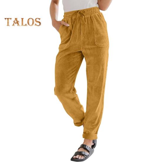 

Женские вельветовые брюки с высокой талией, мешковатые, с эластичной резинкой на талии, повседневные брюки свободного кроя, с прямыми карманами, рабочие брюки L