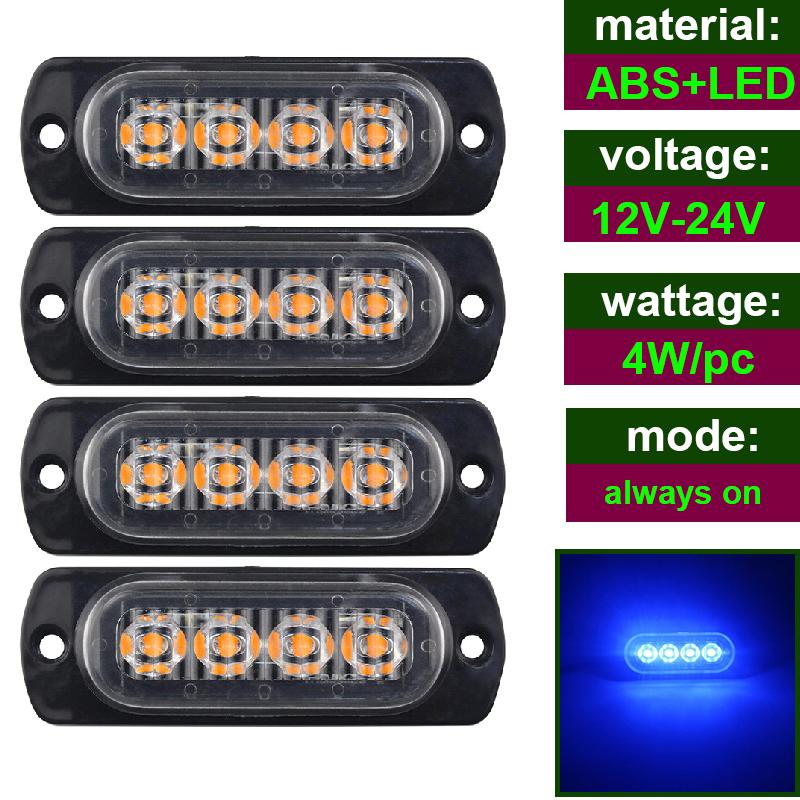 12V - 24V 4LED Car Warning Light Grill Breakdown Light Car Truck Trailer Beacon Lamp Side Light For Cars  Malfunction Light