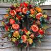 Autumn Peony Pumpkin Wreath Artificial Twig Garland Vintage Floral Garland Seasonal Door Hanger for Thanksgiving Harvest Decor