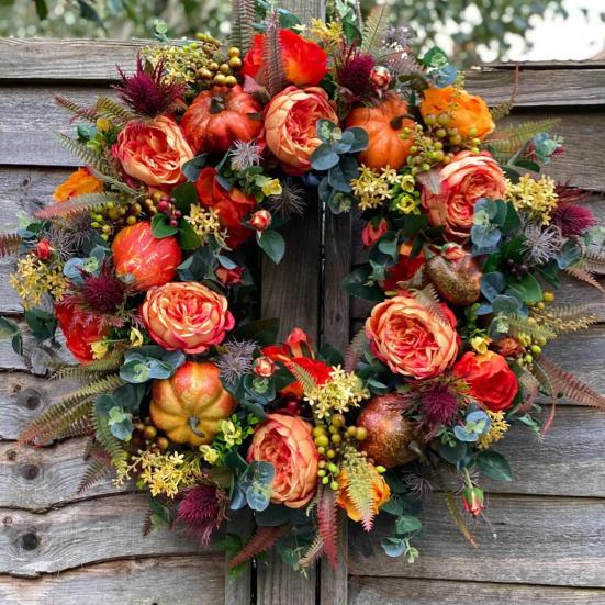 Høst Peon Gresskar Krans Kunstig Kvistslingfe Vintage Blomsterslingfe Sesongmessig Dørhenger for Thanksgiving Høstdekor