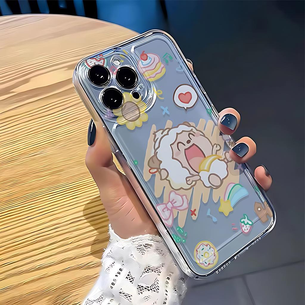 Fun Lazy Sheep Phone Case For iPhone 17 16e 16 15 14 13 12 11 Mini Air Pro Max X XR XSMax 7 8 Plus Transparent Soft Back Cover