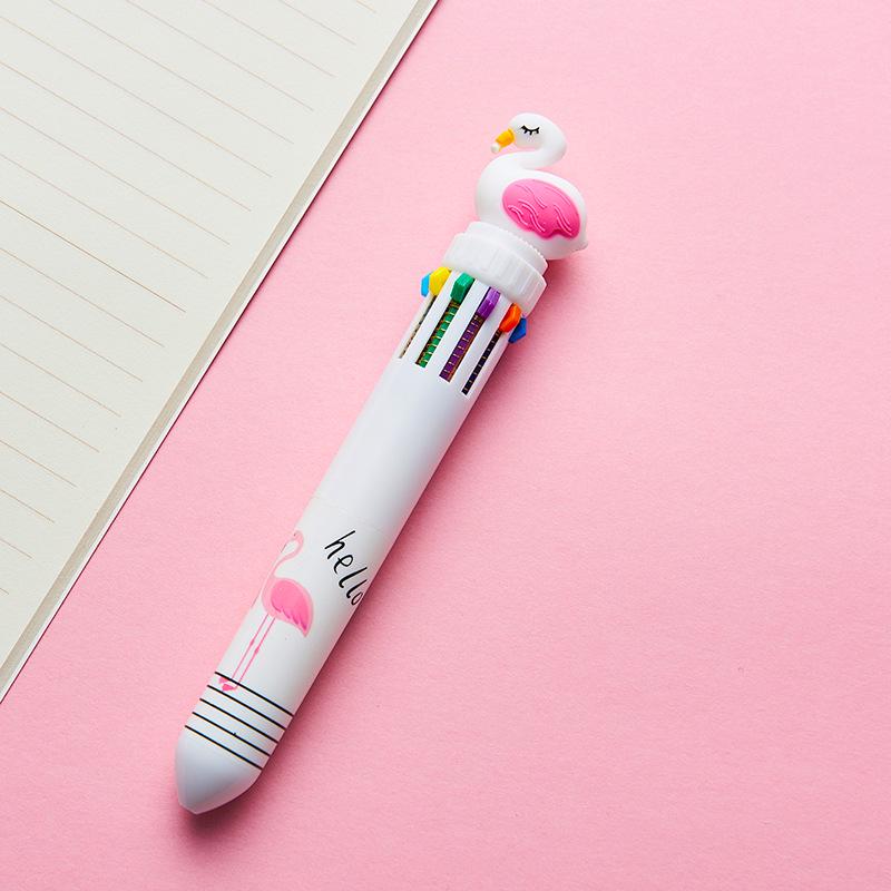 Flamingo Pastel Girly Heart Series 10-color Ballpoint Pens, Multicolor Student Office Hand Account Colored Stationery
