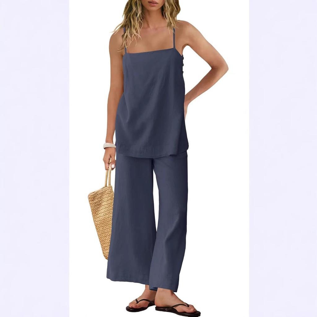Spring and summer new popular fashion loose casual women thin shoulder strap sling vest trousers set