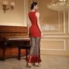 Women's French Vacation Style Tassel Hem Mesh Diamond Bandage Dress
