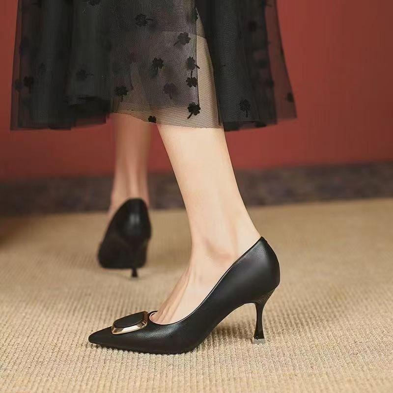 High heels thin heels spring and summer new pointed sexy square buckle girl versatile single shoes
