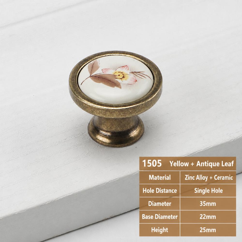 European Style Retro Knob Handle Ceramic Alloy Floral Print Furniture Cabinet Handles Sturdy Wardrobe Door Handle