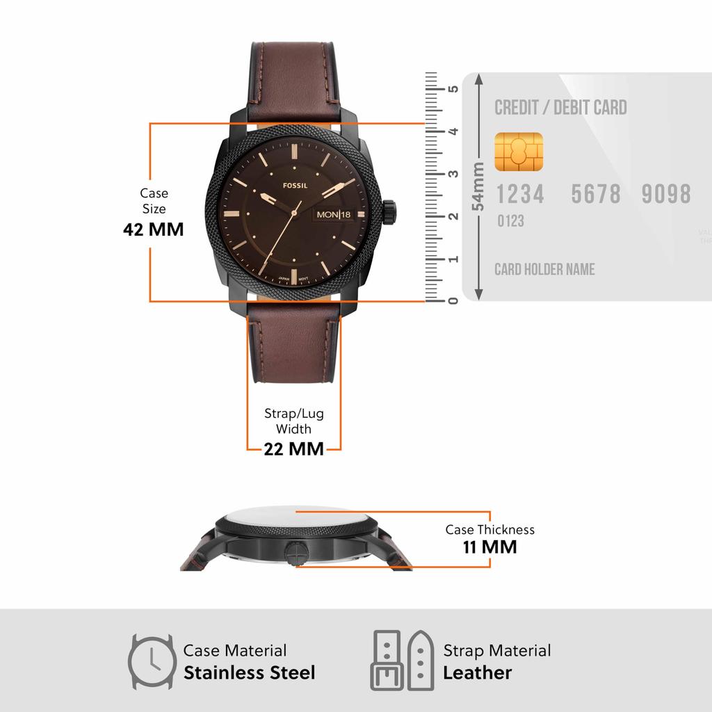 MACHINE Three-Hand Date Braun Leather Watch