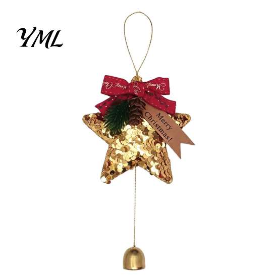 Durable Polyester Ornaments Glitter Star Bell Ornaments, Sequin Hanging Decoration with Bow Pine Seasonal Party Supplies Cone, Sparkly Christmas Tree