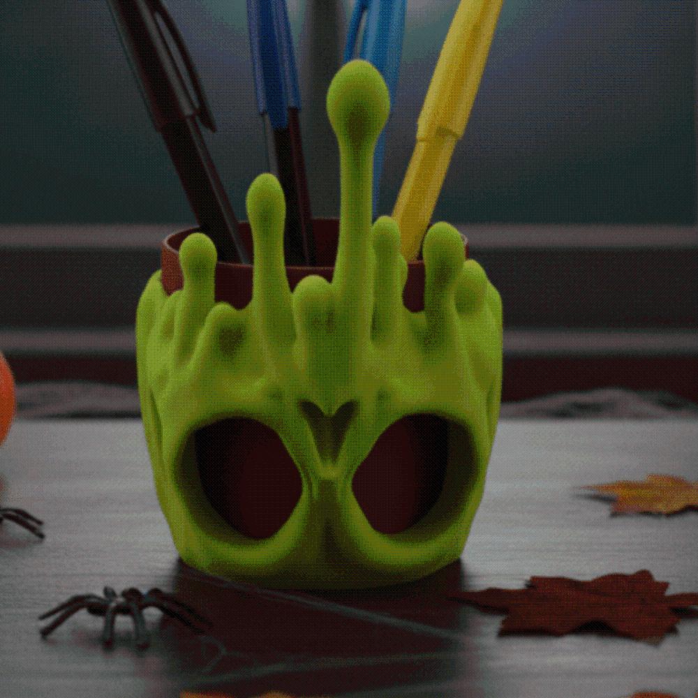 PLA Skull Pen Holder Plastic 3D Printed Pencil Pot Glow in Dark Stationery  School Students