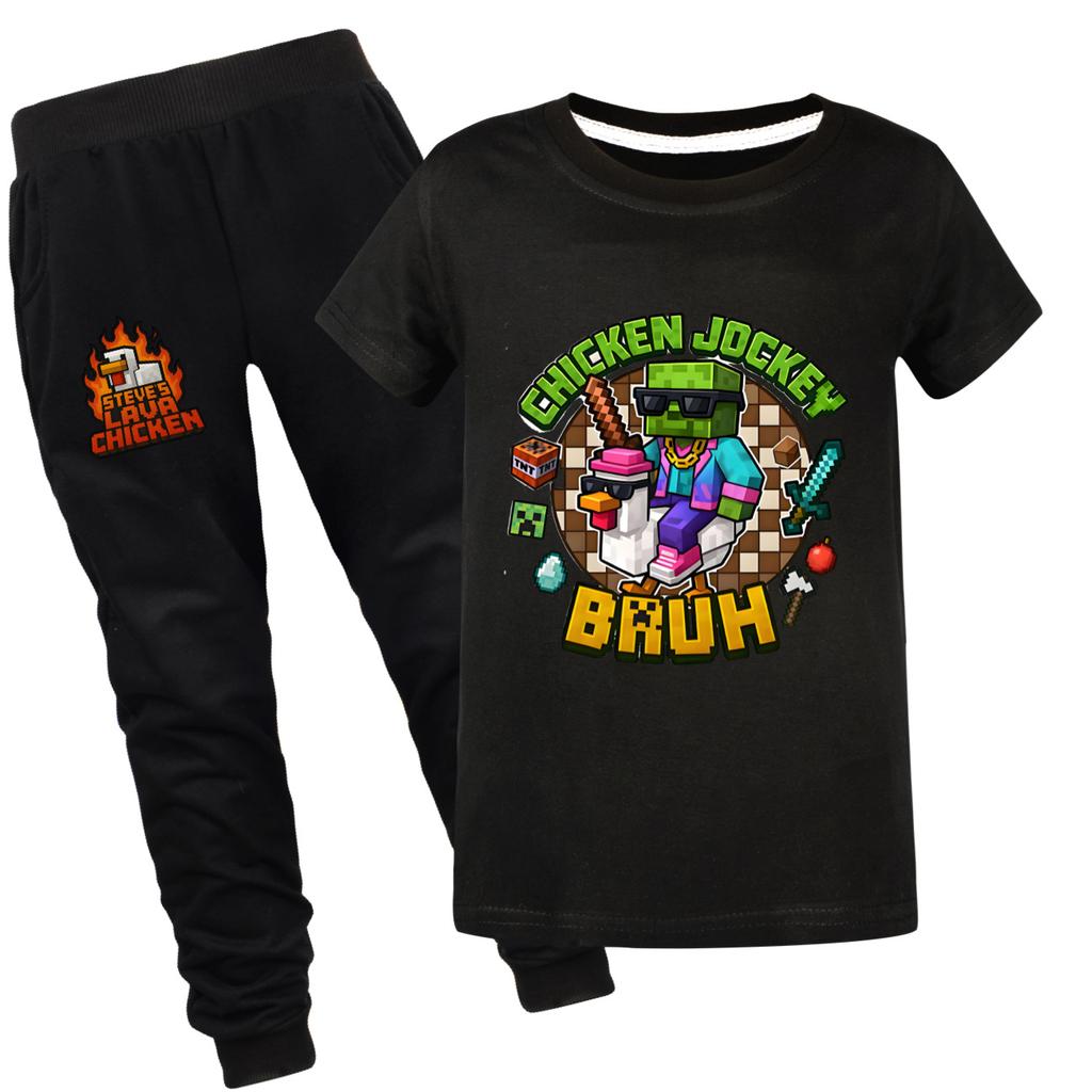 Chicken jockey summer short-sleeved T-shirt and pants suit for middle and large children 4519