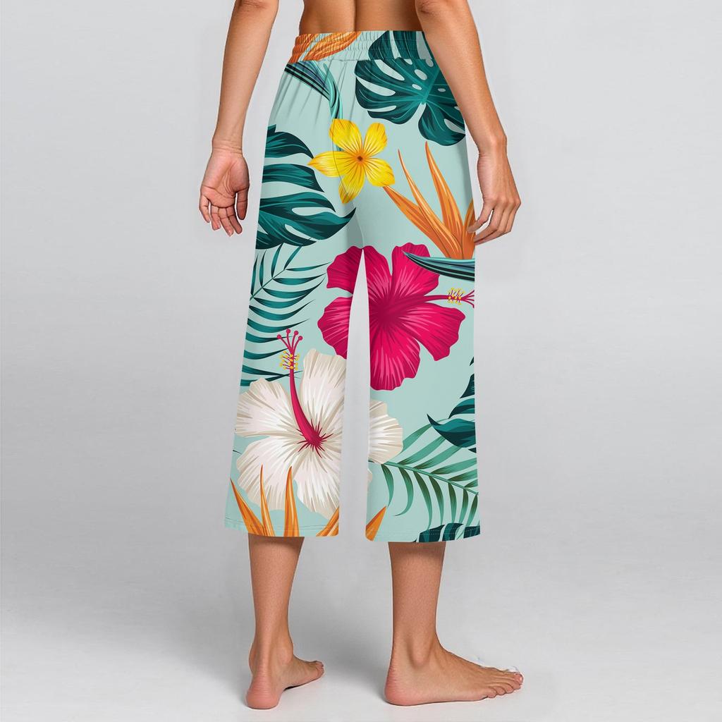 Women's Summer High Waist Printed Casual Sportswear Casual Cropped Pants Loose Pants