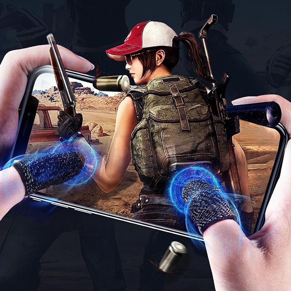 1Pair Gaming Finger Sleeves Anti-Slip Touchscreen Sweat-Resistant Ultra-Thin Carbon Fiber Finger Cover (24 Needles)