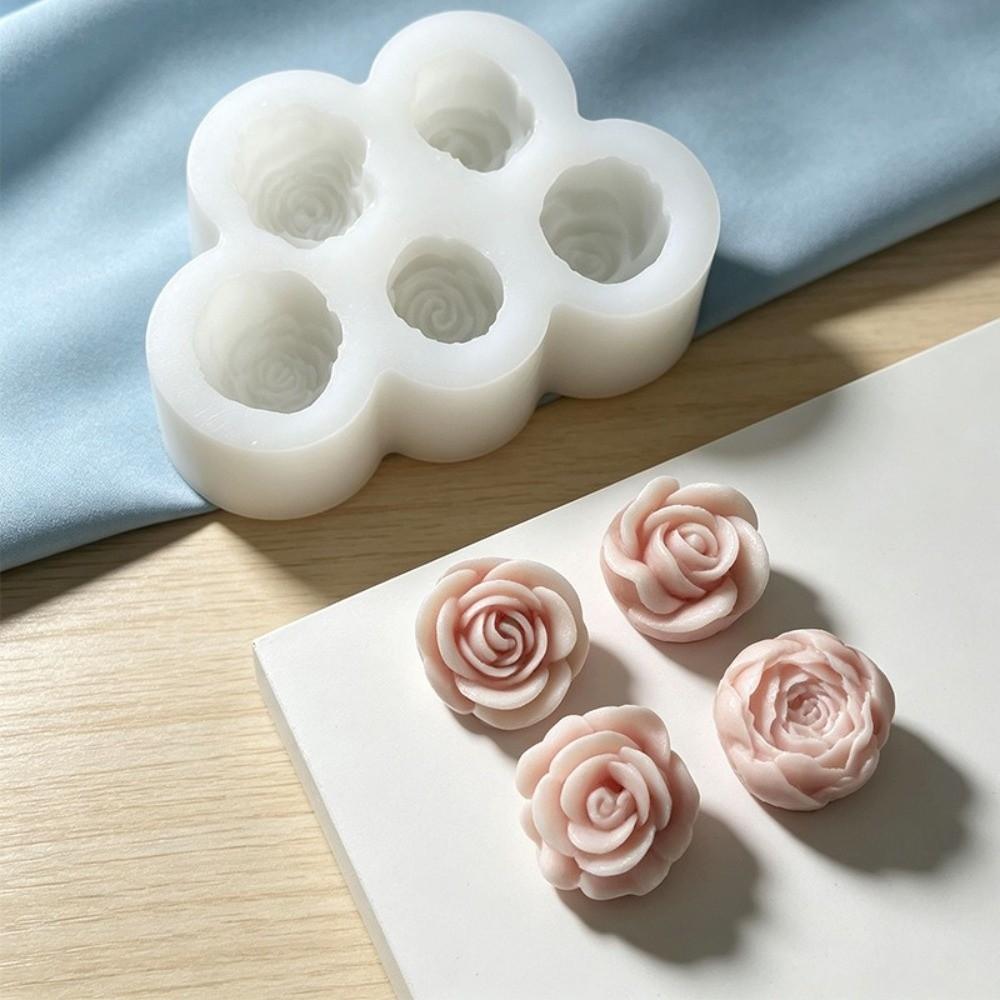 3D Design Silicone Candle Mold 5-Hole Pattern Rose Peony Mold For Candle Making