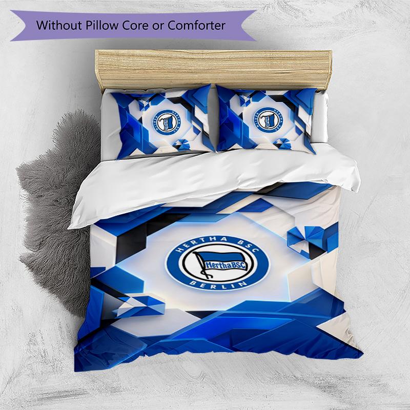 Hertha BSC FC Set Biancheria da Letto Stampato 3 Pezzi Traspirante Copripiumino con Federe Biancheria da Letto Decorativa per Camera da Letto Casa