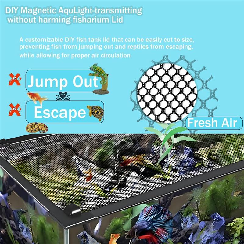 AD23-DIY Magnetic Aquarium Lid Fish Tank Hood Top Cover Anti-Jumping Net Cover Mesh To Protect Fish Jumping Out Of Fish Tan