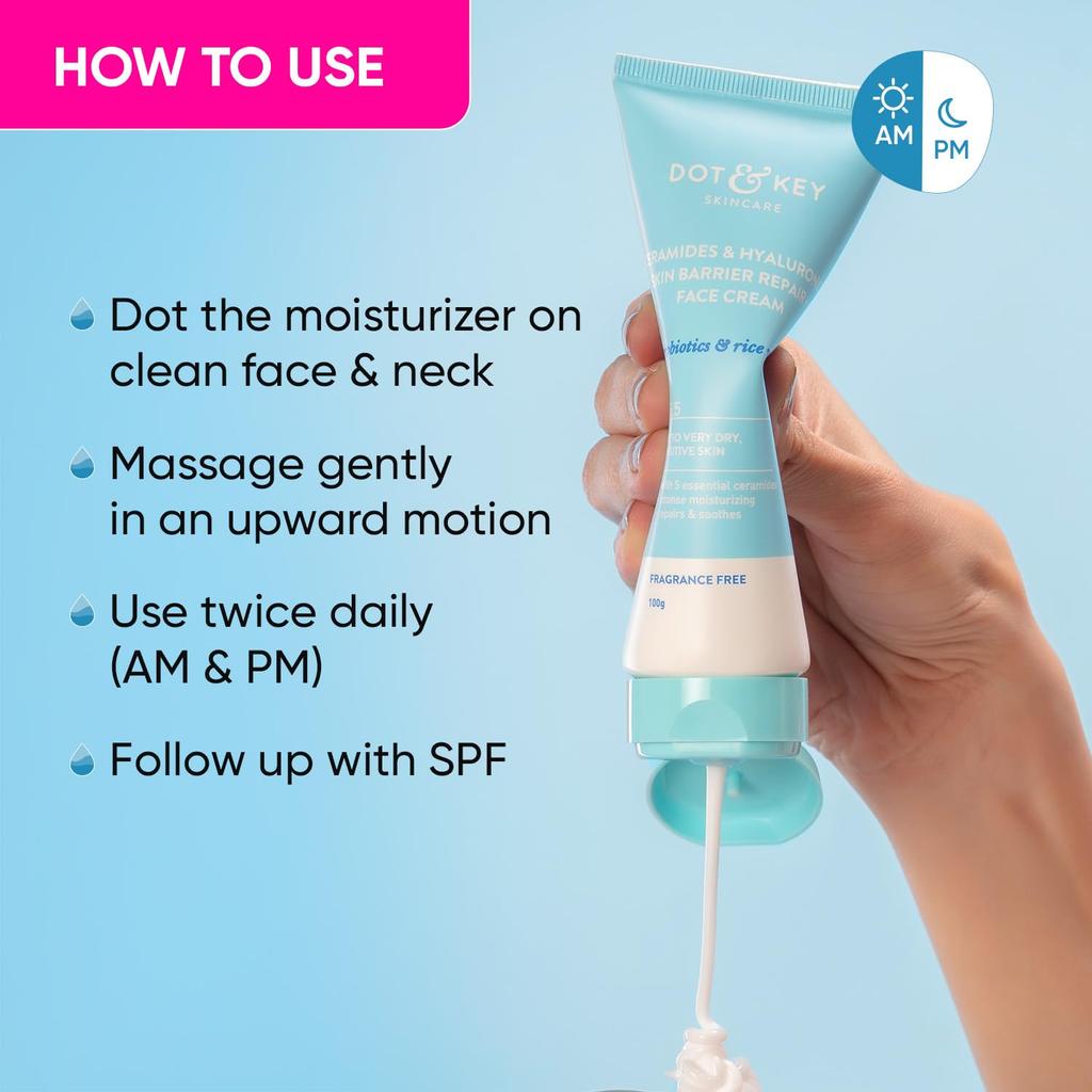 Dot & Key Ceramides Moisturizer with Hyaluronic Acid & Rice Water Intense Hydration 100gm