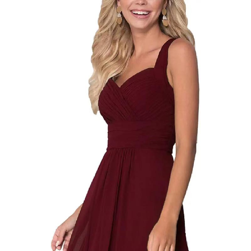 European and American evening dresses women's new suspenders burgundy birthday party wedding sisters long halter bridesmaid clothes