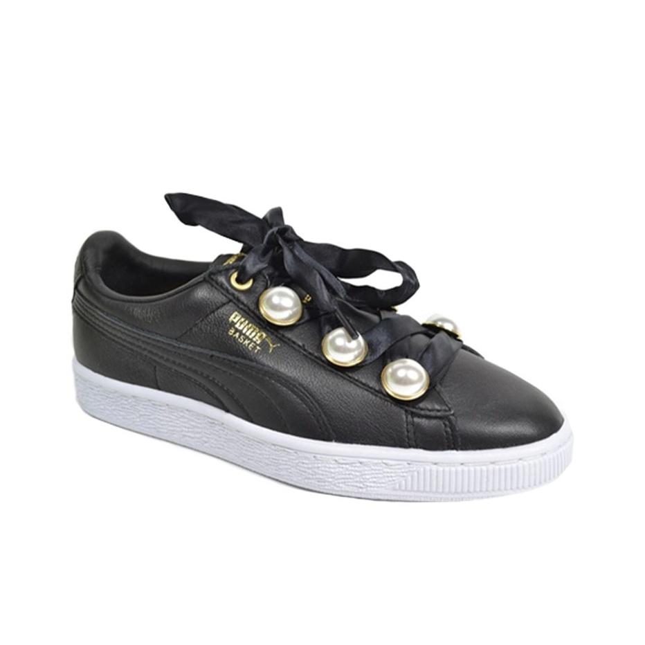Puma Basket Bling Ribbon Low Top Sneakers Damen-Sneakers Schwarz 366732-04