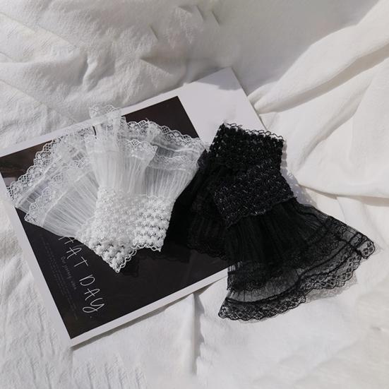 1 Pair Women Prom Gloves See-through Lace Hollow Out Ruffle Edge Thin Wrist