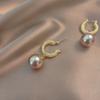 French Champagne Pearl Earrings - Retro Hong Kong Style, Trendy and Luxurious Earrings for Women.