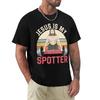 Men's T-Shirt Jesus Is My Spotter Funny Weightlifting Gym Vintage 100% Cotton Tee Fitness T Shirts Clothing Gift Idea