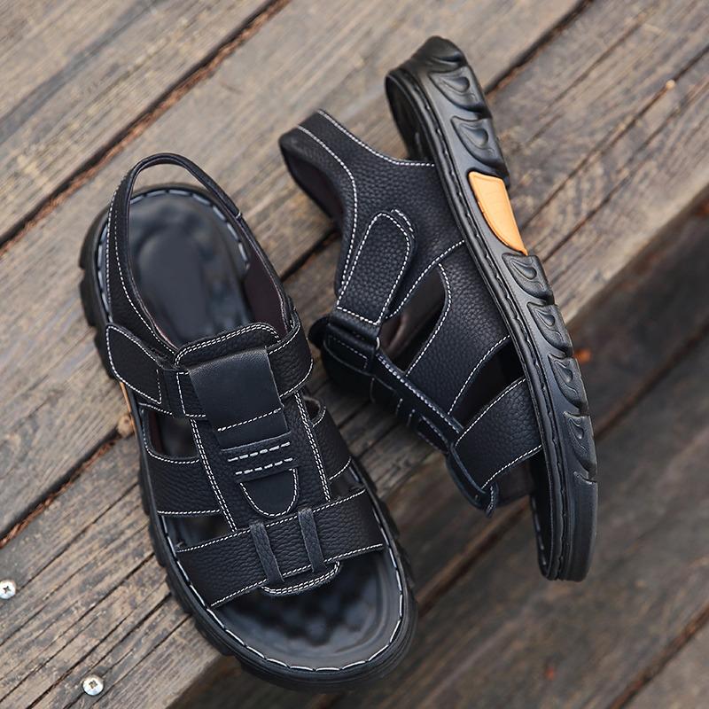 Classic Brown Summer Sandals for Men Comfortable Flat Leather Sandals Men Outdoor Casual Sports Sandals Man sandalias de hombre