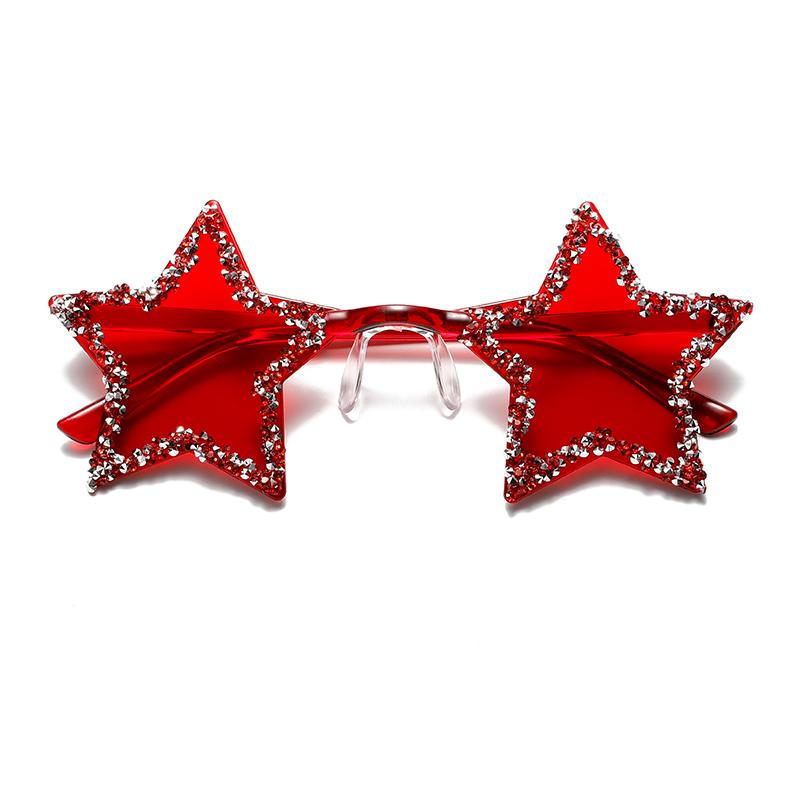 Fashion Candy Color Shades with Crystal Shiny Retro Rimless Star Women Ins Brand Design Sunglasses Chic Beach Sun Glasses