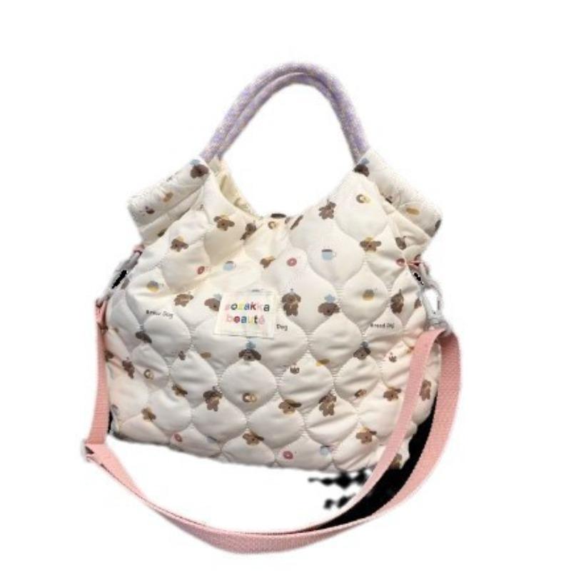 11 Autumn and Winter Quilted Quilted Cotton Cartoon Pattern Hand Bag Women's Hand Shoulder Crossbody Canvas Bag