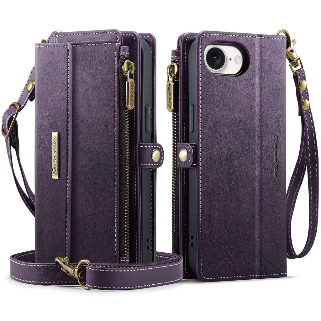 Per Custodia Portafoglio iPhone 17e, Custodia in Pelle PU con Blocco RFID per Uomo Donna Cavalletto Copertura a Libro Cinturino da Polso Cerniera Slot Porta Carte