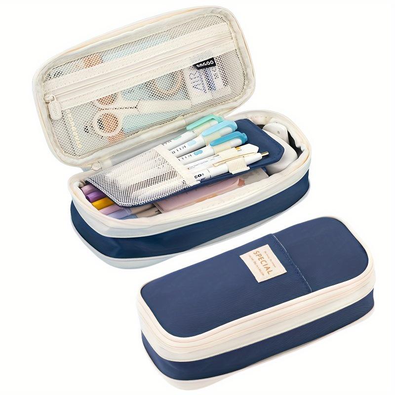Solid Color Multifunctional Pencil Case - Large Capacity, Retractable, Macaron Shades