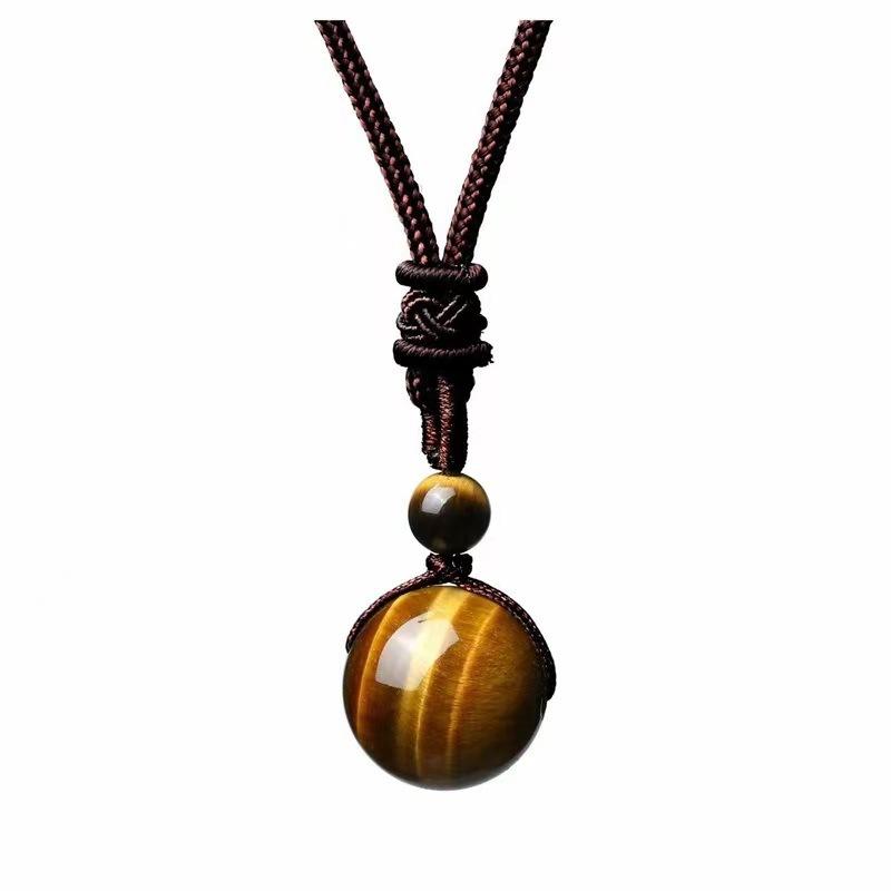 16mm Black Obsidian Tiger Eyes Amethyst Stone Women Men Necklaces with Adjustable Braided Rope Cords Natural Crystal Pendant Ne