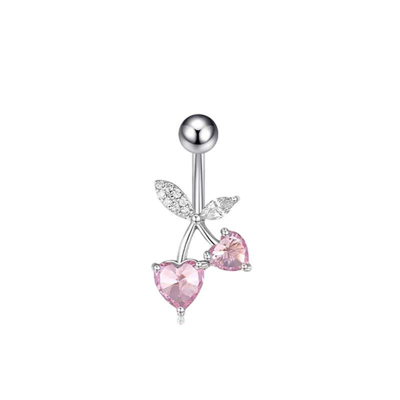 Pink Zircon Belly Button Rings Stainless Steel Heart Butterfly Navel Piercing Barbell For Women Beach Belly Ring Body Jewelry