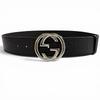 Great GUCCI belt GG pattern interlocking G black leather mens 794196 Used