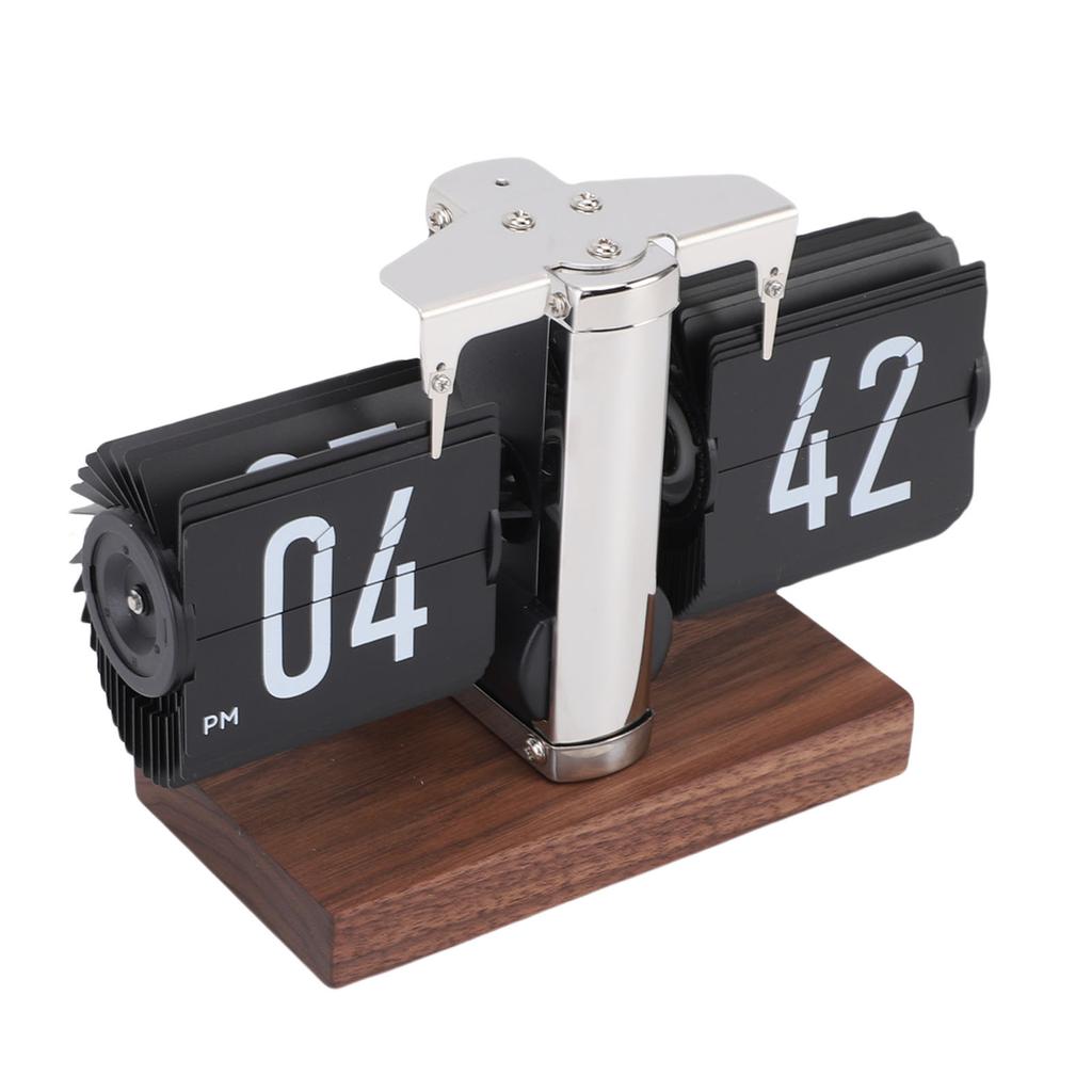 Flip Desk Clock Vintage 12H Battery Powered Mechanical Digital Auto Flip Down Calendar Clock for Living Room Table