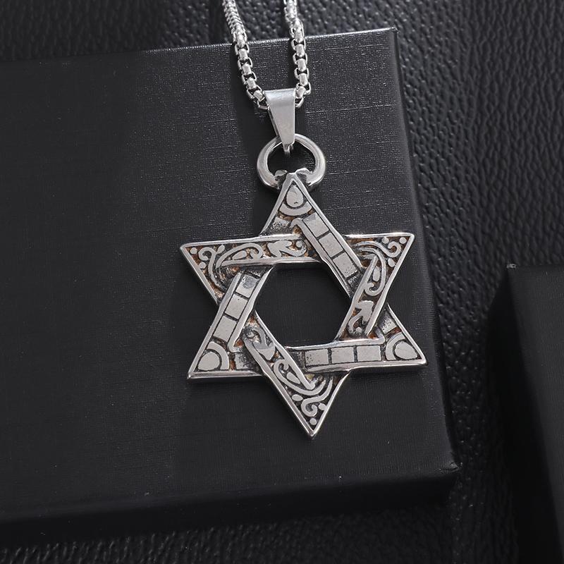 Stainless Steel Solomon Star of David Pendant Men's Six Pointed Star Necklace Jewish Jewelry New Year Gift