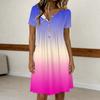 Women's Fashion Gradient Color Printed Round Neck Short Sleeve Button Neck  Casual Dress