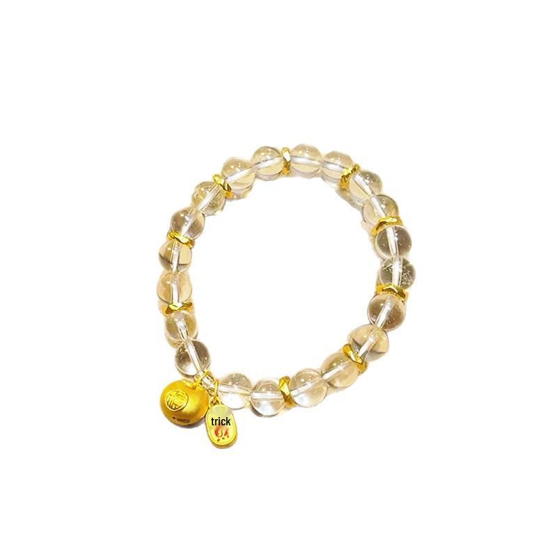 

Natural White Crystal Engraved Bracelet with Little Fat Fu Charm 8mm Little Plump Fu