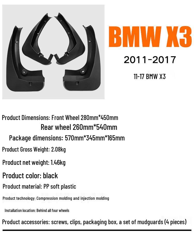 Soft Rubber Mud Flaps for BMW X3 (2011-2017)