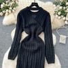 Autumn Winter Women Casual Full Sleeve Twist Knitted Sweater Short Pullover Sheath Dresses