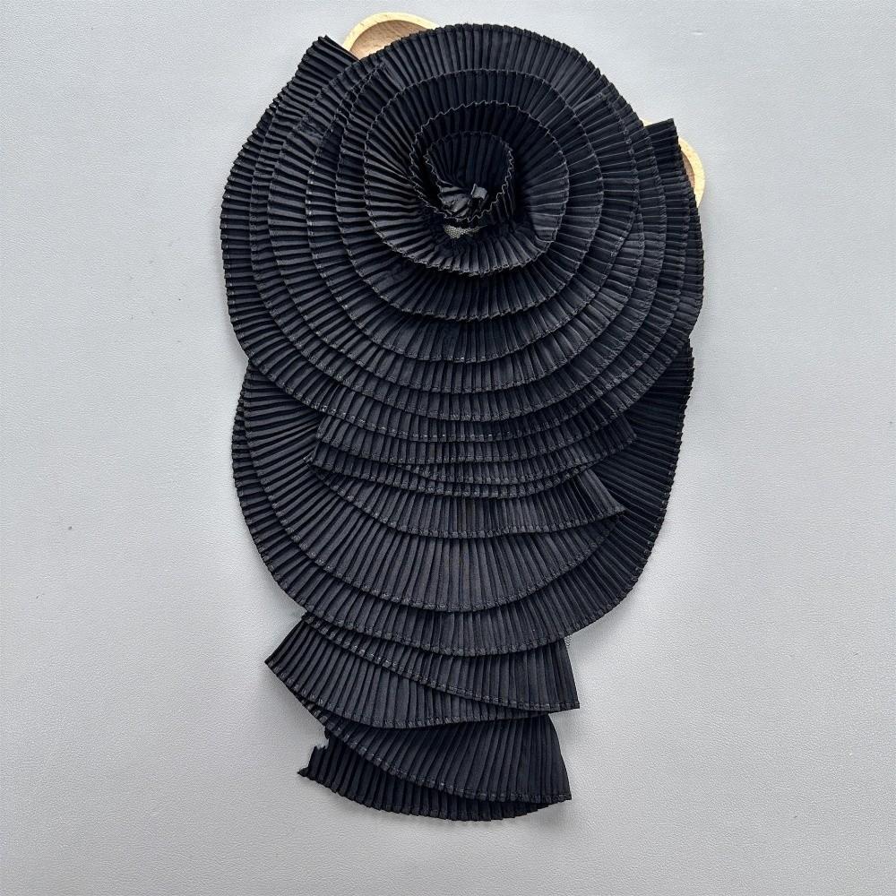 

Новый ручной работы Воротник-шаль Цветочная ткань Элегантная большая цветочная аппликация Складчатый цветок Свадебная вечеринка DIY Аксессуар для одежды чёрный