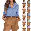 Damen gestreiftes Button-Down-Hemd Langarm Umlegekragen Lässige Bluse