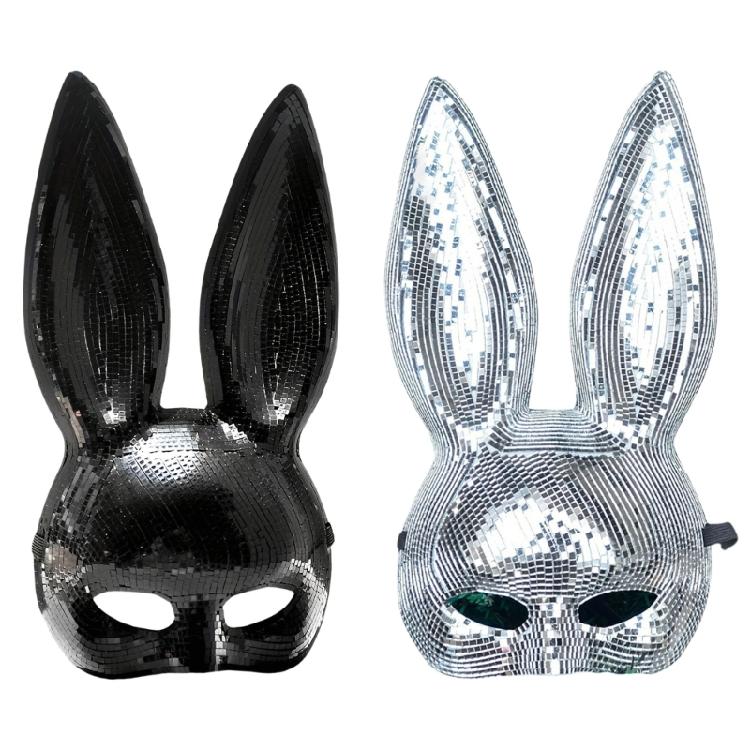 Festival Rabbit Face Mask with Elastic Headgears Realistic Rabbit Mask Rabbit Face Mask Costume for Adult Cosplays argento