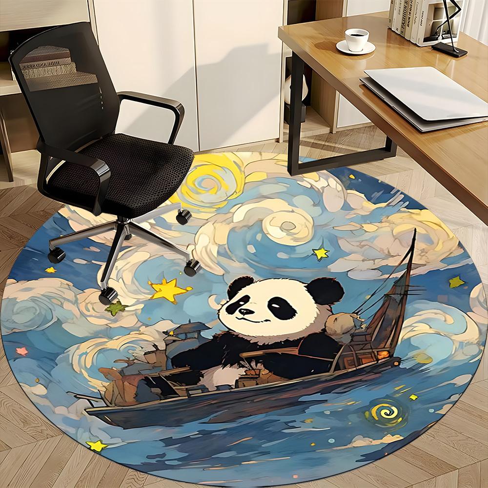 1pc Panda Starry sky Office Round Area Rug, Indoor Mat Suitable For Office, Under Office Chairs Bedroom Living Room Home Decor, Room Deco 011