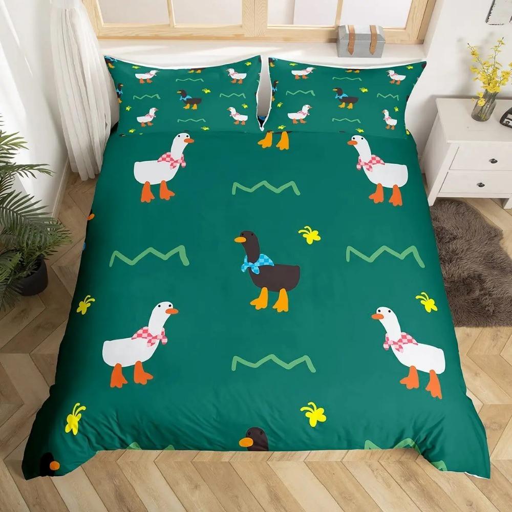Uroczy zestaw do sypialni Kaczuszka 2/3 częściPrezent dla dzieci Nastolatki dorosłyMikrofibra podwójne łóżko Pojedyncze łóżko Poszwa na kołdrę z zamkiem Dekoracja pokoju