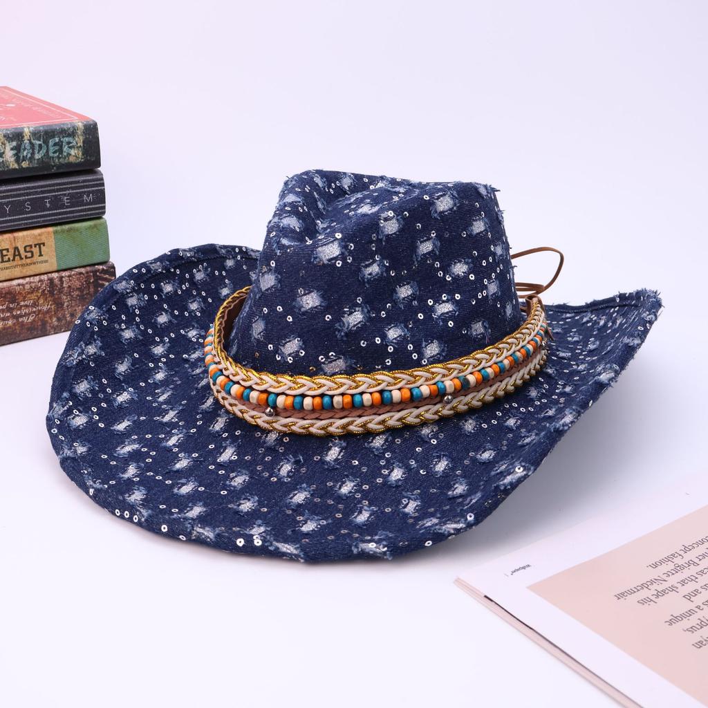 European and American Fashion New Ripped Western Cowboy Hat Retro Accessories Outdoor Travel Mountaineering Jazz Hat Versatile Top Hat