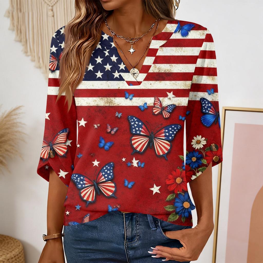 Womens Spring Tops Summer Shirts for Women Womens Summer Shirts Dressy Tops for Women Casual Printed Blouse V Neck Loose Fit