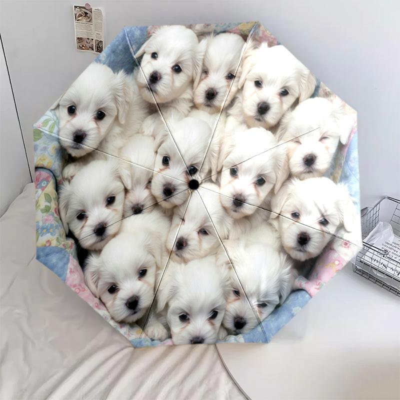 1 PC Automatic Folding Umbrella - Puppies Kittens Pattern, Portable & Foldable Design with 8 Ribs, Christmas Birthday Gifts