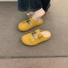 Fashion Baotou Slippers Spring New Round Head Beef Suede Shallow Mouth Metal Buckle Set Foot Soft Sole Non-slip Flat Shoes